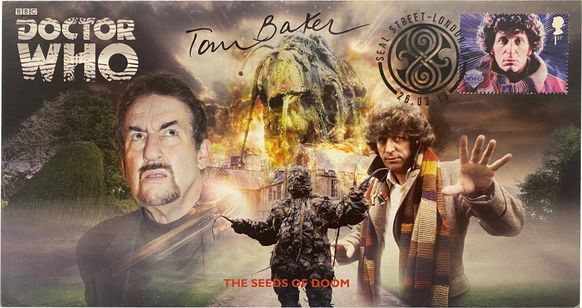 Doctor Who The Seeds of Doom Collectble Stamp Cover Signed by TOM BAKER